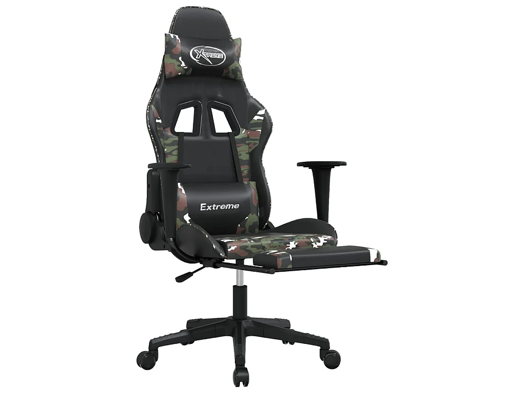 Cadeira gaming massagens apoio pés couro artif preto/camuflagem PT345940