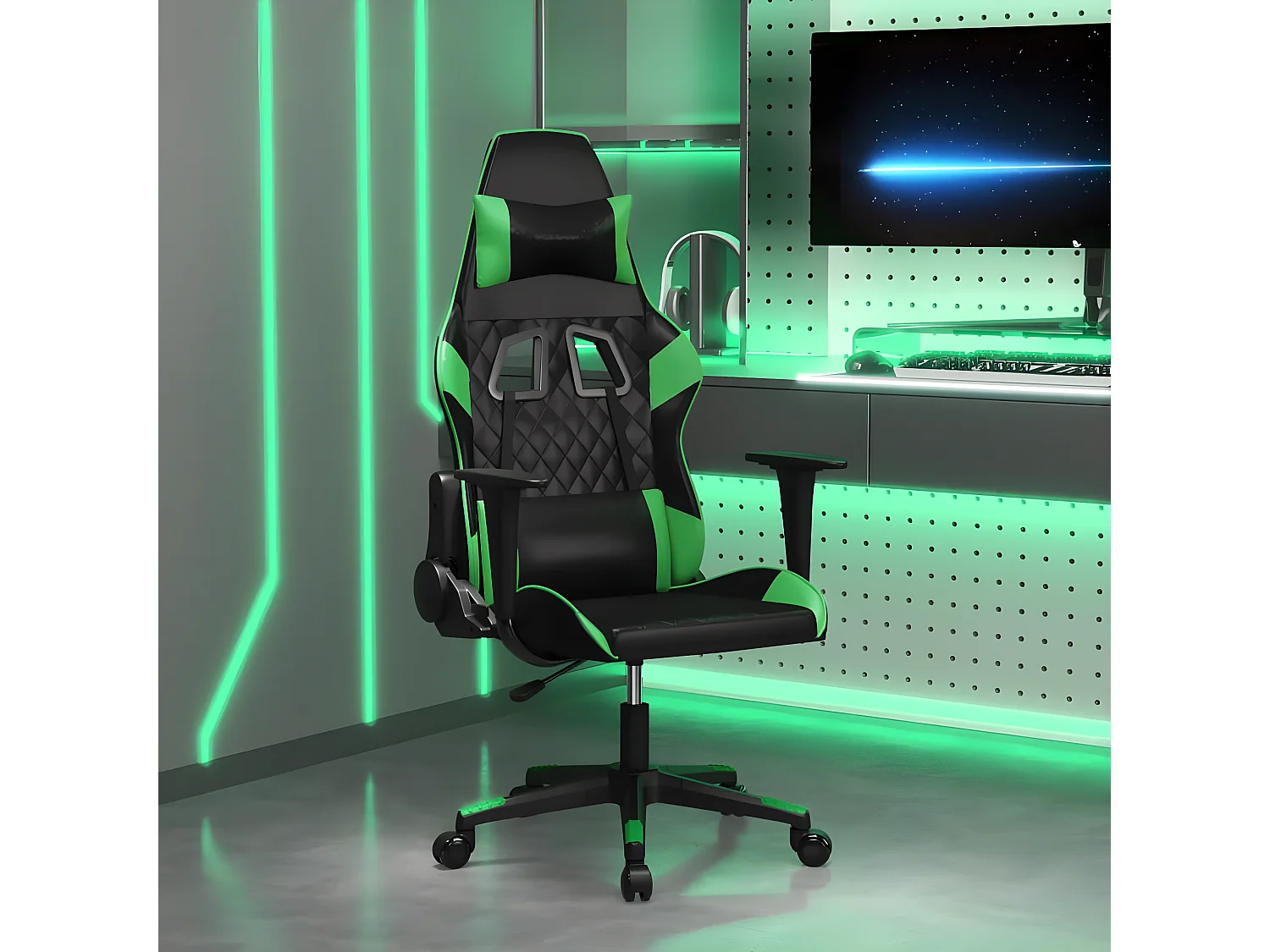 Silla gaming de masaje cuero sintético negro y verde ES66710
