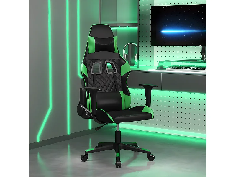 Silla gaming de masaje cuero sintético negro y verde ES66710