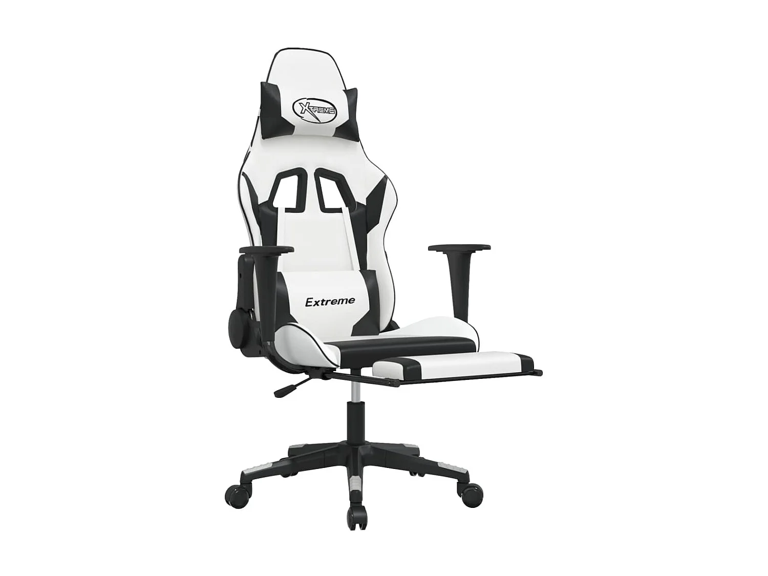 Chaise gaming avec repose-pied Blanc noir Similicuir SEF19484