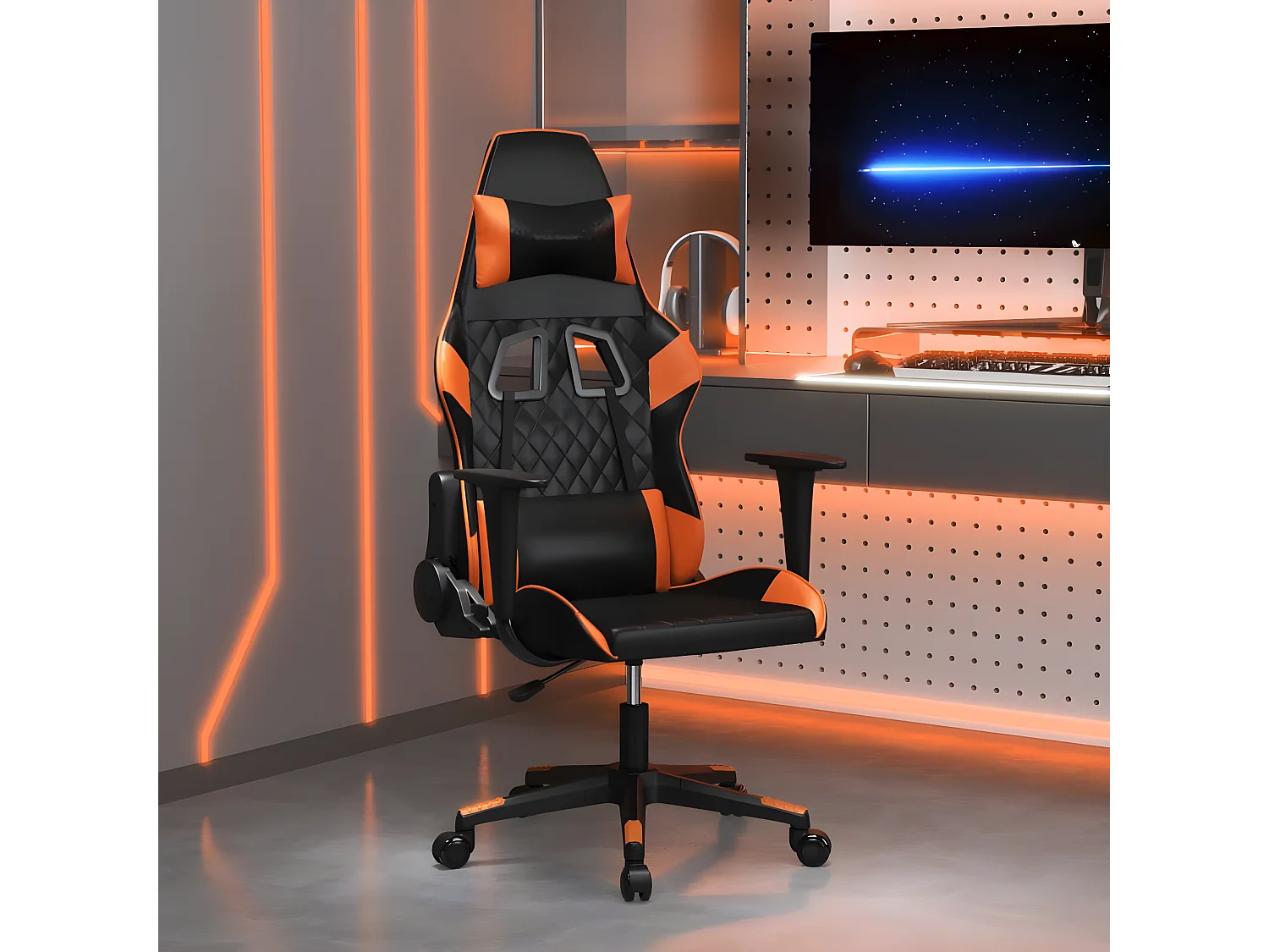 Silla gaming de masaje cuero sintético negro y naranja ES39689