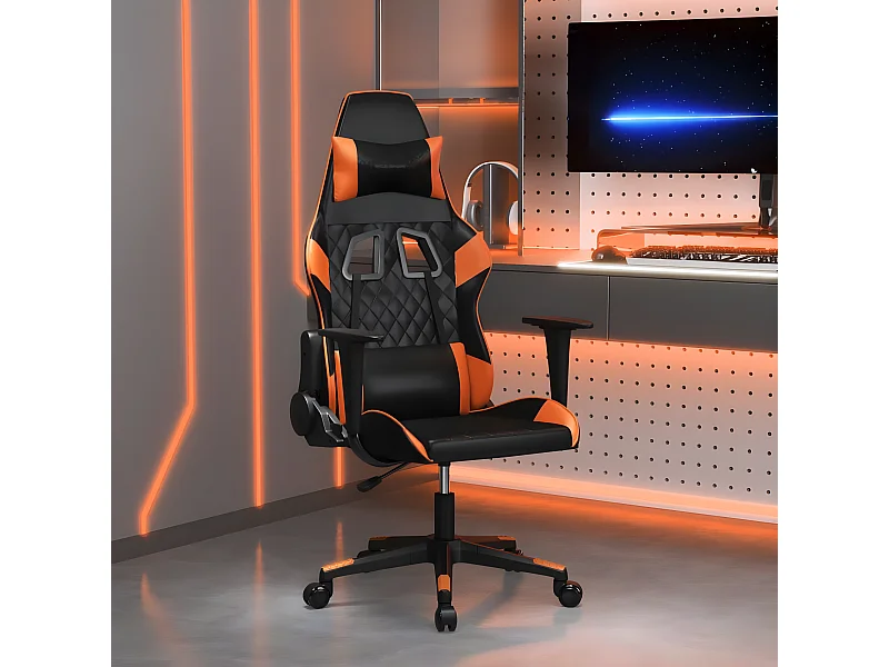 Silla gaming de masaje cuero sintético negro y naranja ES39689