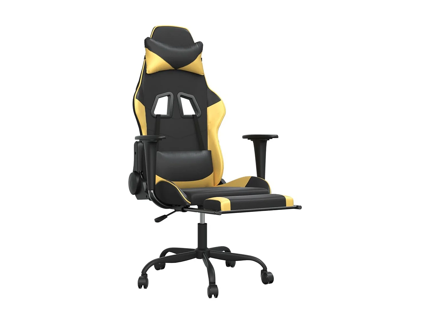 Cadeira gaming massagens c/ apoio pés couro artif. Ouro/Preto PT315071