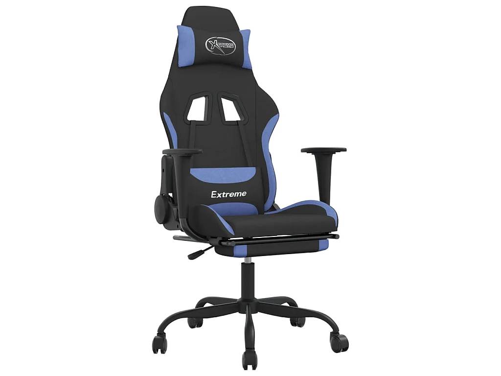 Cadeira de gaming com apoio de pés tecido preto e azul PT132459