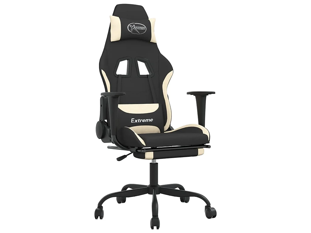 Gamestoel met voetensteun stof zwart en crème NL102314