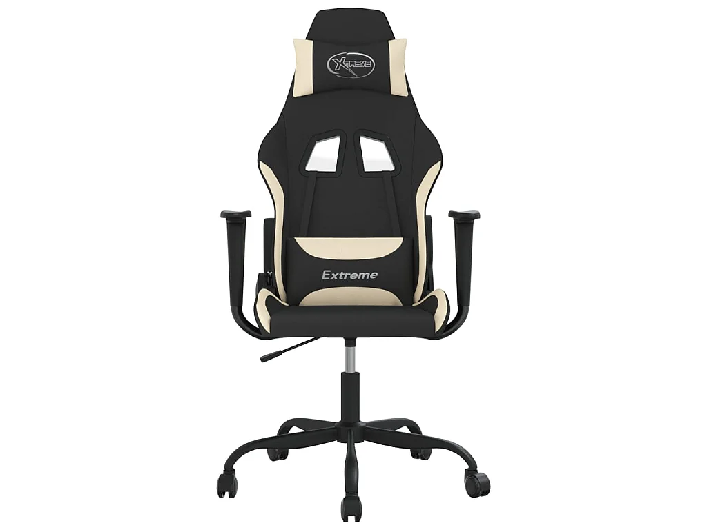 Gamestoel met voetensteun stof zwart en crème NL102314
