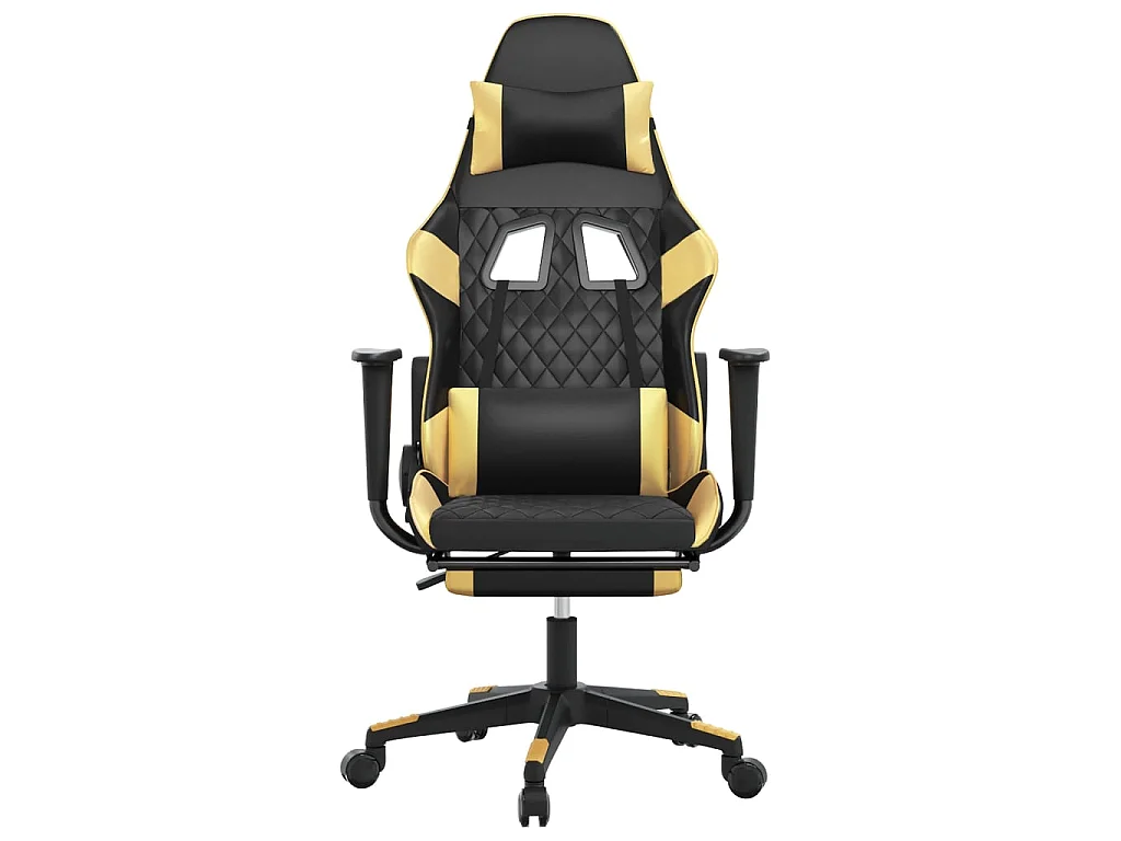 Gamestoel met voetensteun kunstleer zwart en goudkleurig NL271932