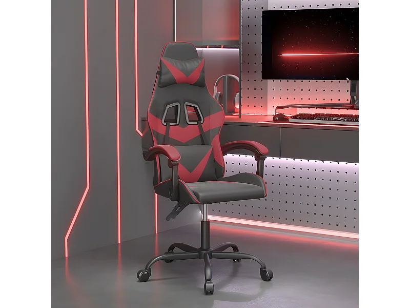 Cadeira gaming giratória couro artificial preto/vermelho tinto PT538916