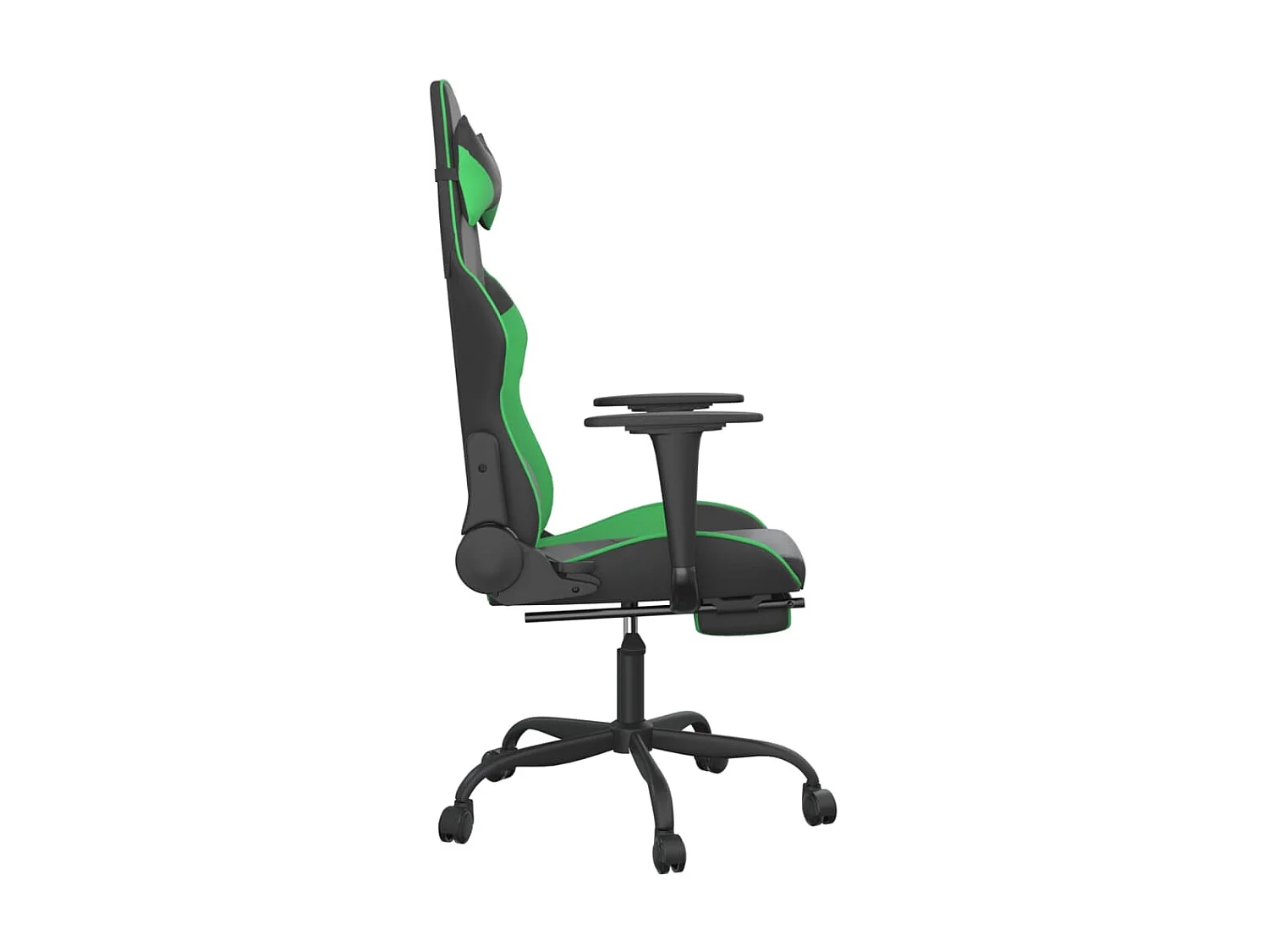 Cadeira gaming massagens c/ apoio pés couro artif. preto/verde PT529085