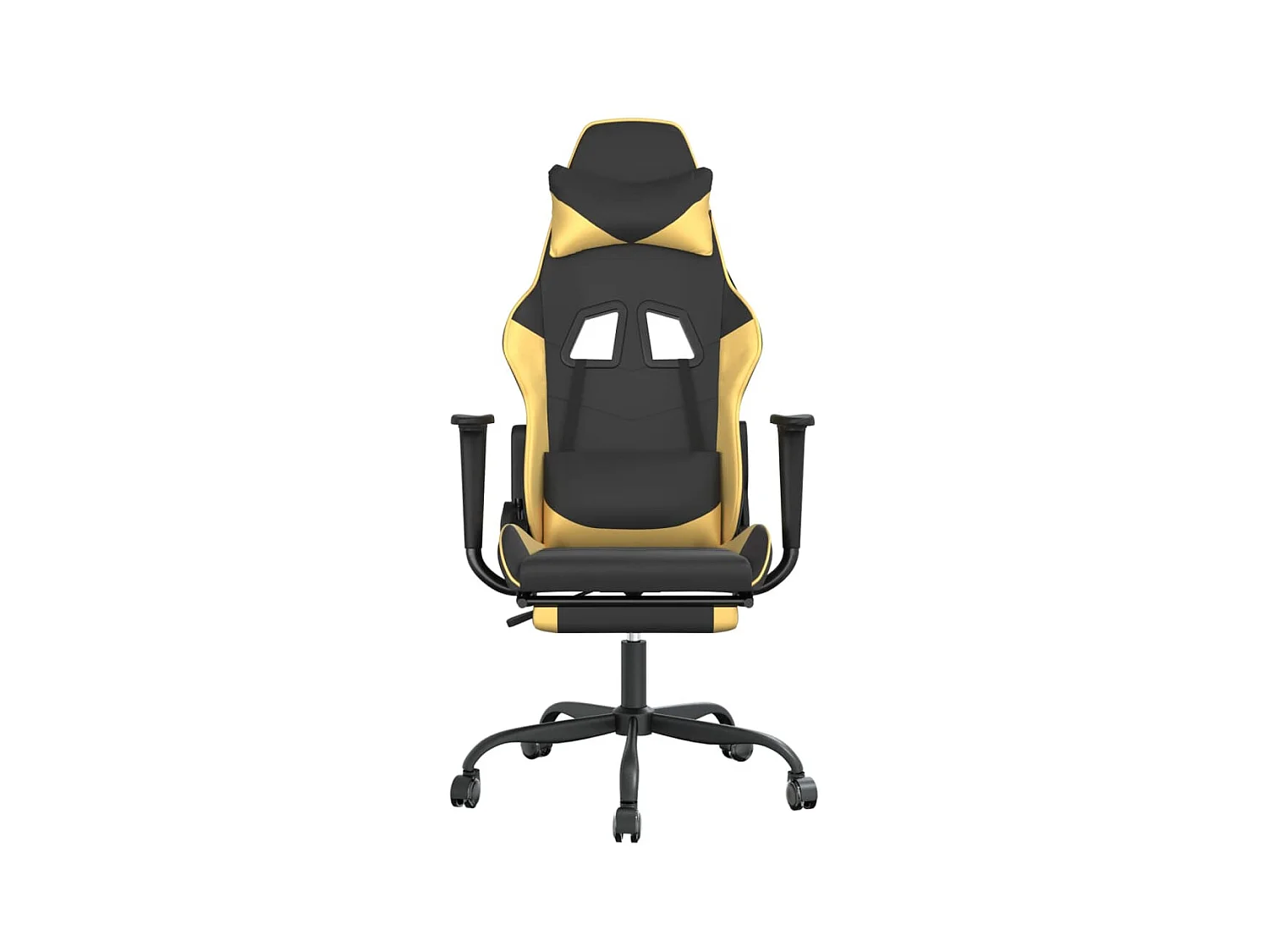 Silla gaming con reposapiés cuero sintético negro dorado ES10836