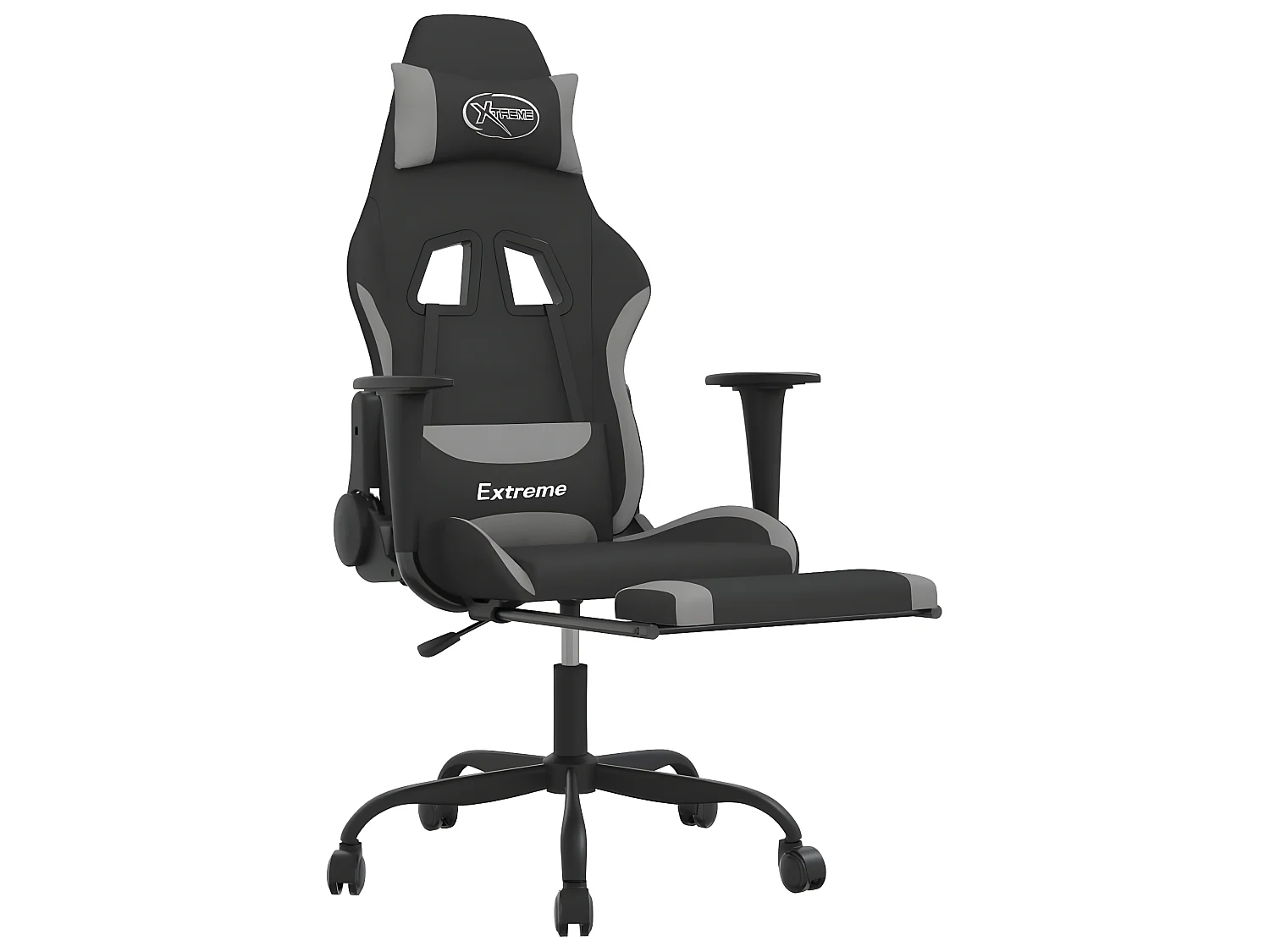 Chaise gaming de massage repose-pied Noir et gris clair Tissu SEF82237