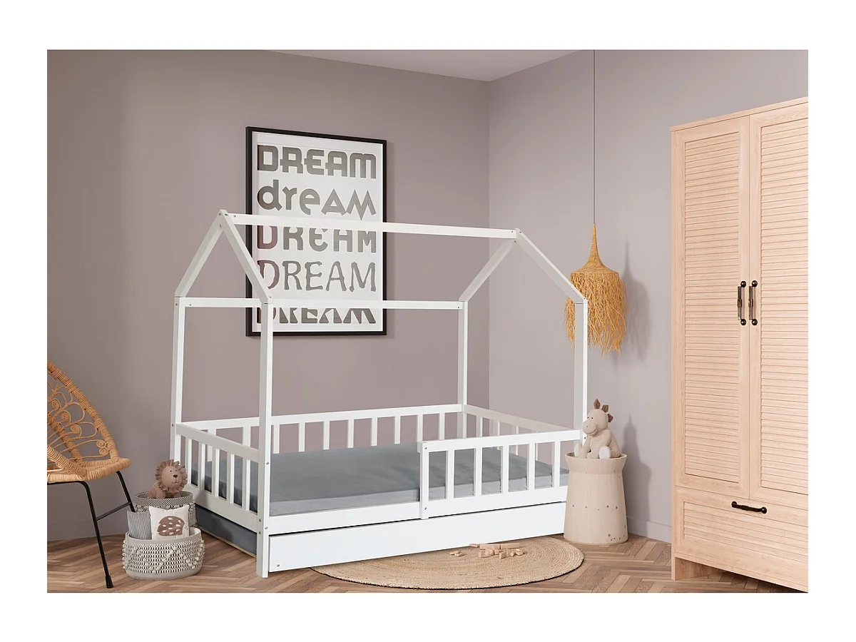 Lit cabane enfant avec tiroir "Paloma" -  90 x 190 cm - Blanc