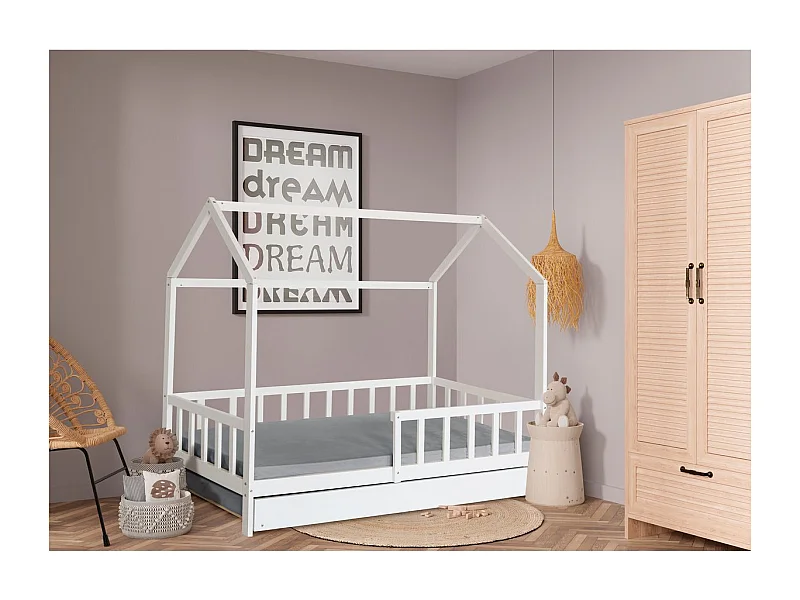 Cama cabaña infantil "Paloma" con cajón - 90 x 190 cm - Blanco