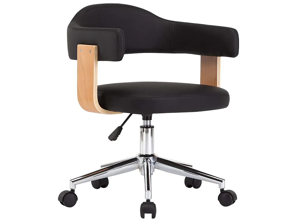 Silla de oficina giratoria madera curvada cuero sintético negro ES23361