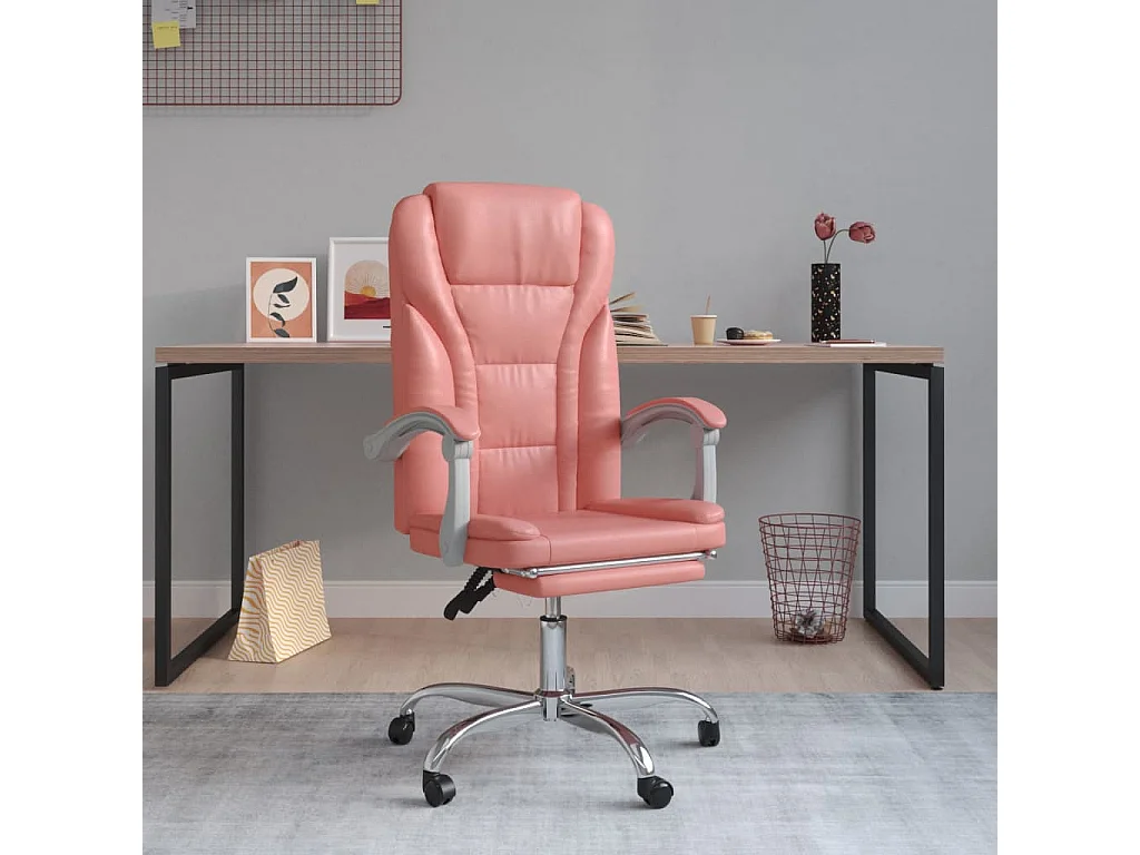Silla de oficina reclinable cuero sintético rosa ES79635
