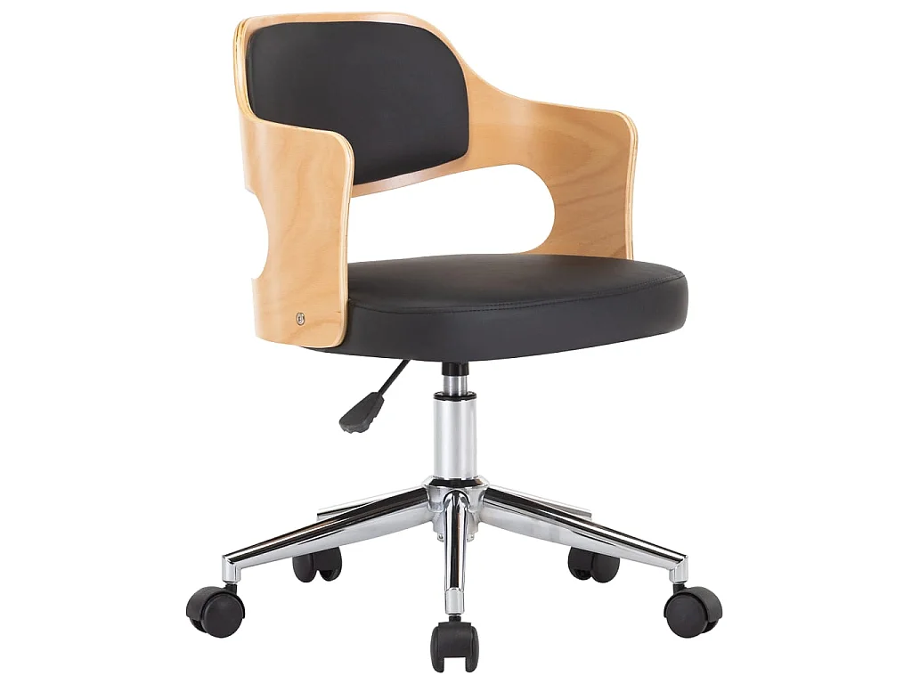 Silla de oficina giratoria madera curvada cuero sintético negro ES370544