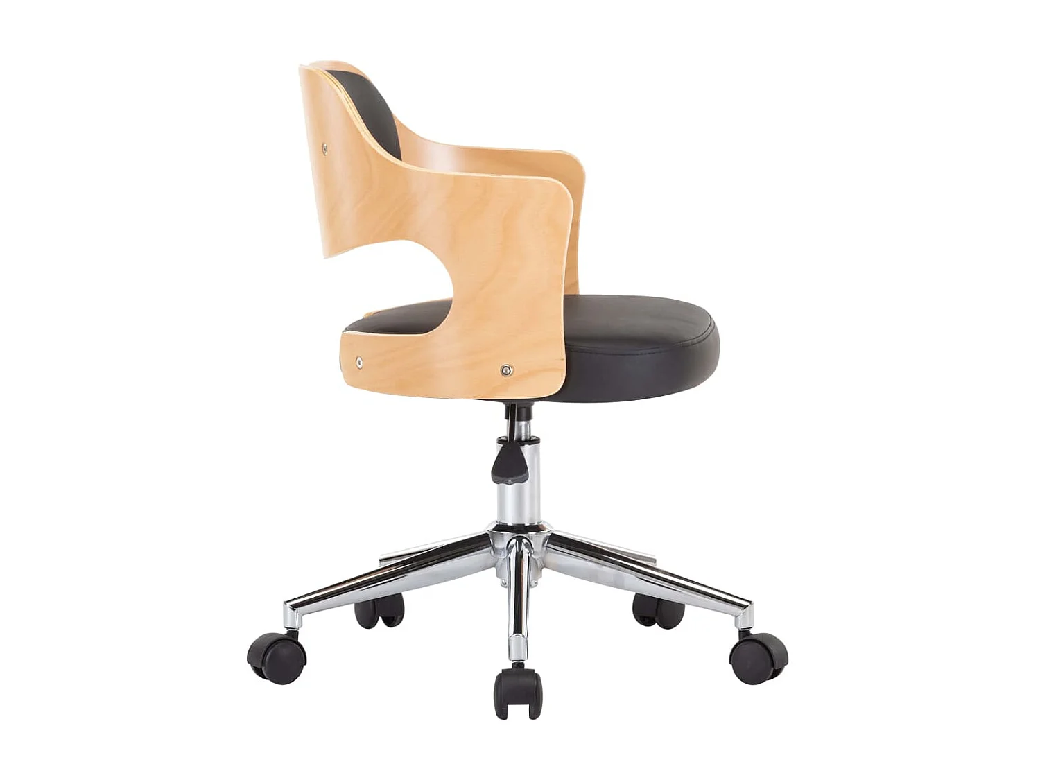 Silla de oficina giratoria madera curvada cuero sintético negro ES370544