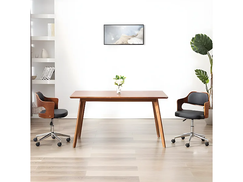 Chaise pivotante de bureau Noir Bois courbé et similicuir SEF43844