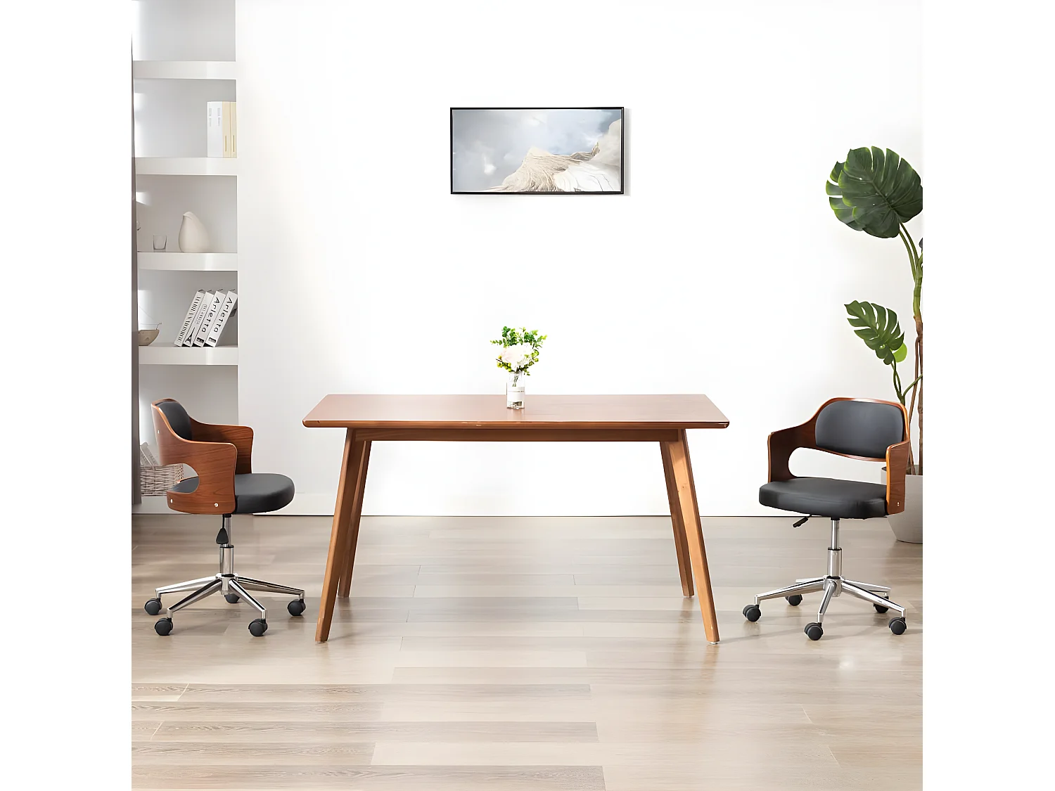 Silla de oficina giratoria madera curvada cuero sintético negro ES476282