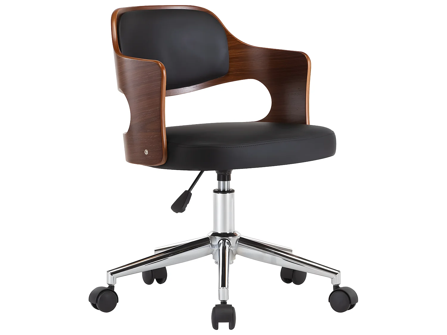 Chaise pivotante de bureau Noir Bois courbé et similicuir SEF43844