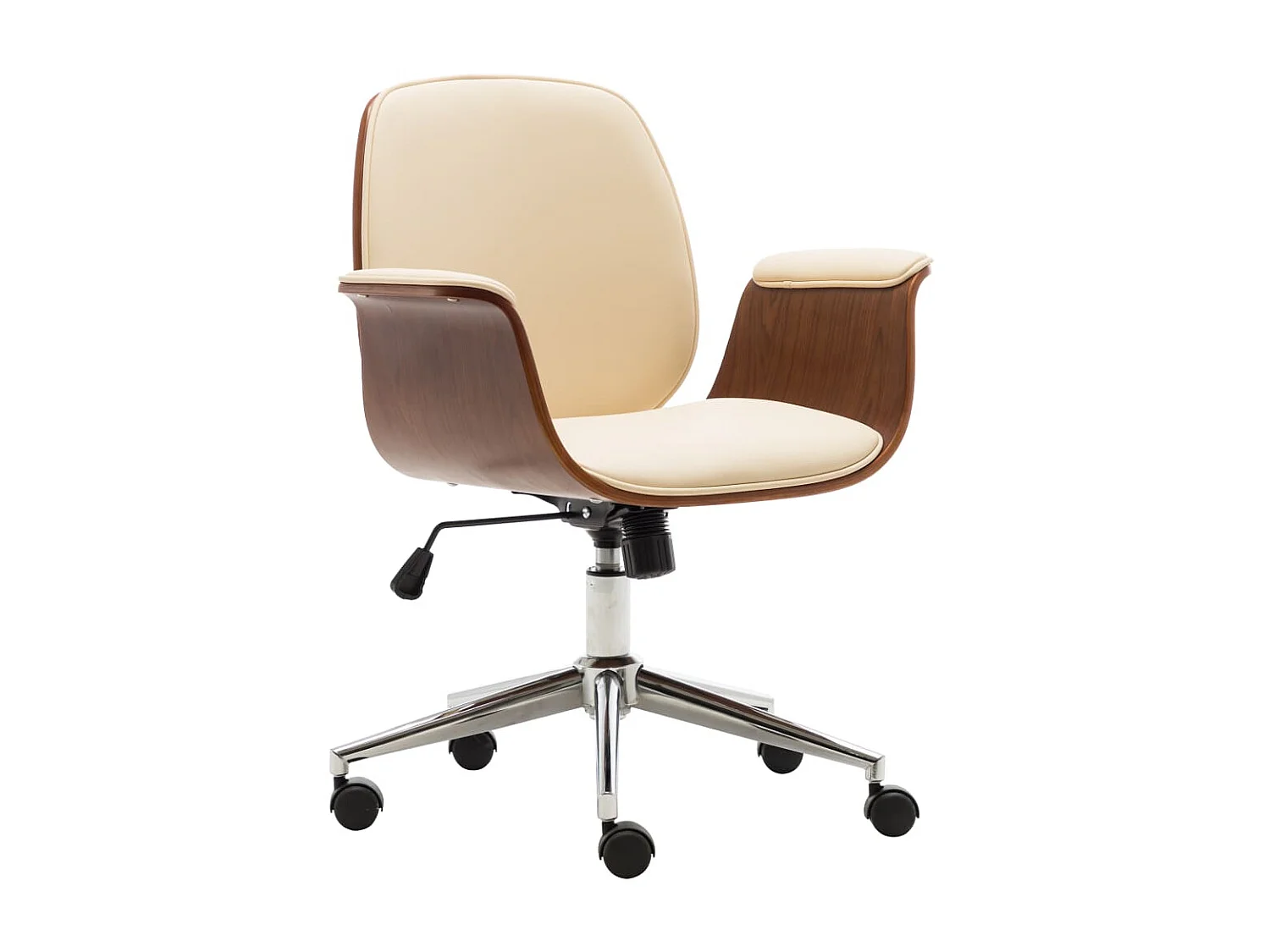 Silla de oficina de madera curvada y cuero sintético crema ES54723