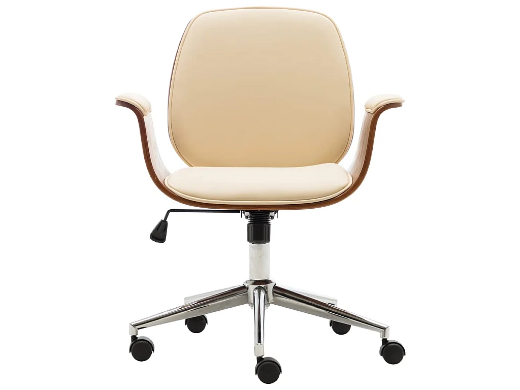 Silla de oficina de madera curvada y cuero sintético crema ES54723