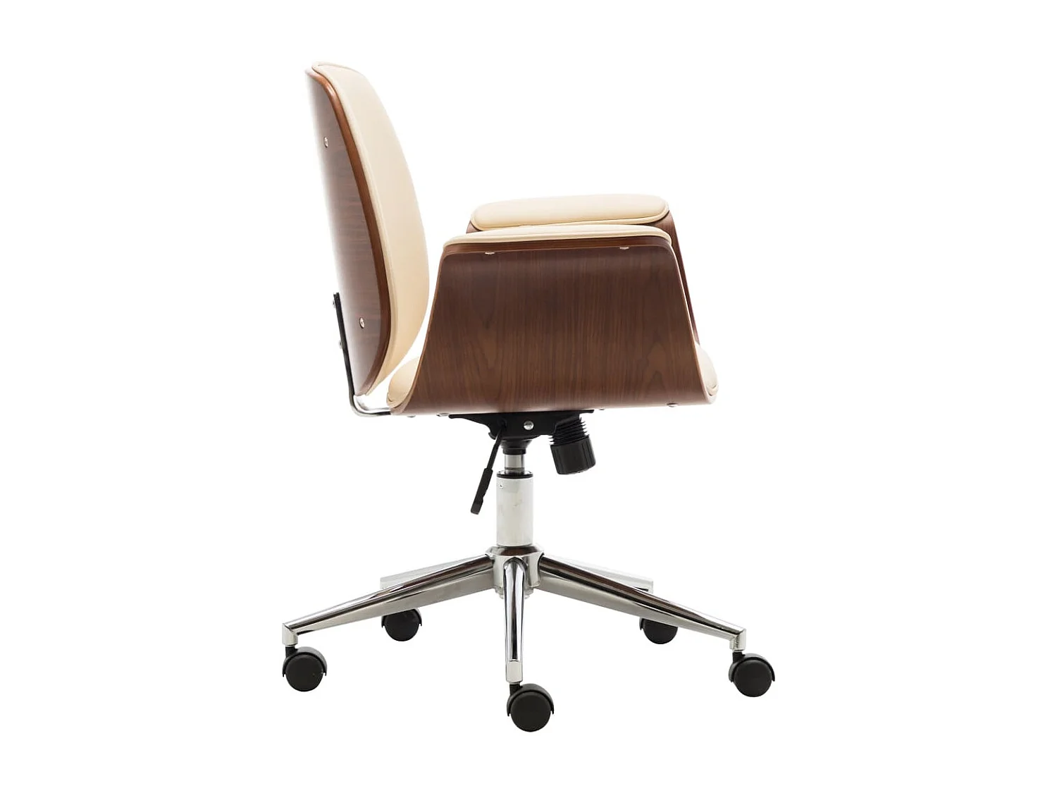 Silla de oficina de madera curvada y cuero sintético crema ES54723