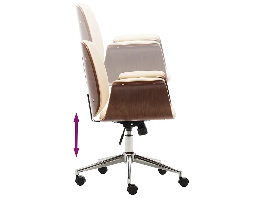 Silla de oficina de madera curvada y cuero sintético crema ES54723
