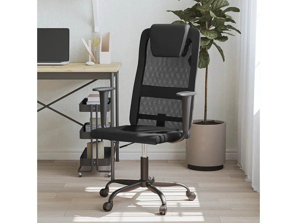 Silla de oficina altura ajustable tela malla y cuero PE negro ES21434