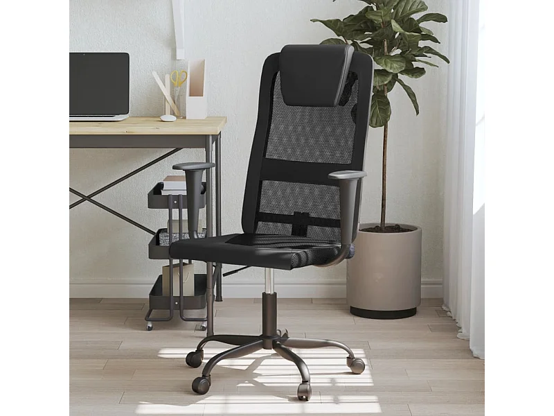 Silla de oficina altura ajustable tela malla y cuero PE negro ES21434