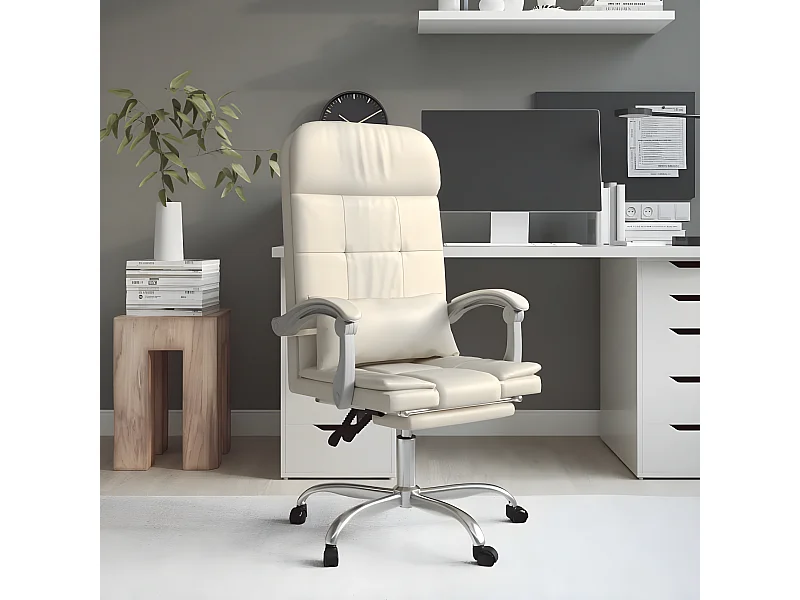 Chaise de massage inclinable de bureau Crème Similicuir -ASAF21131
