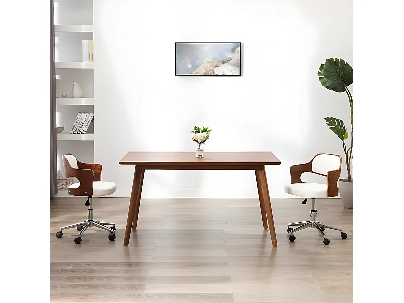 Chaise pivotante de bureau Blanc Bois courbé et similicuir SEF20017