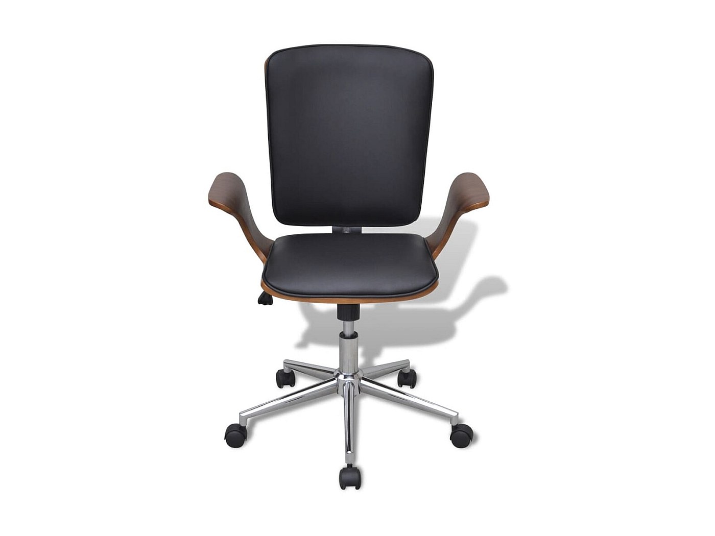 sweeek - Chaise de Bureau à roulettes décor Bois courbé placage Effet chêne et Simili Cuir Blanc