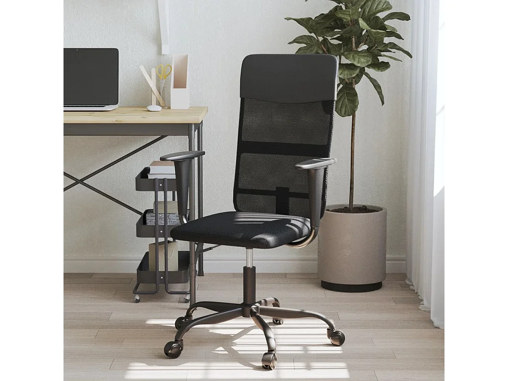 Silla de oficina altura ajustable tela malla y cuero PE negro ES90064