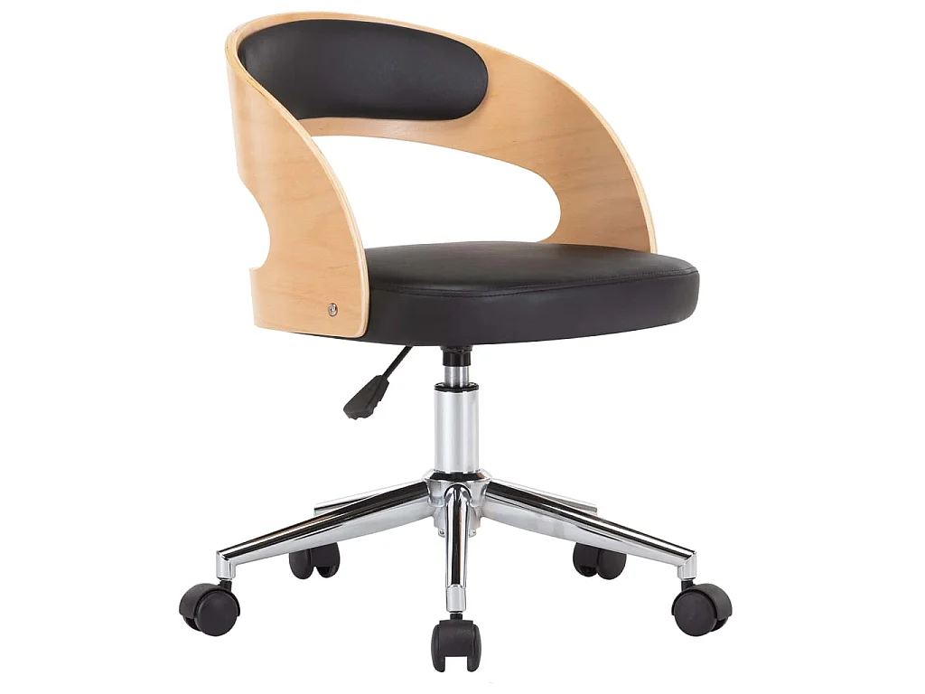 Silla de oficina giratoria madera curvada cuero sintético negro ES61696