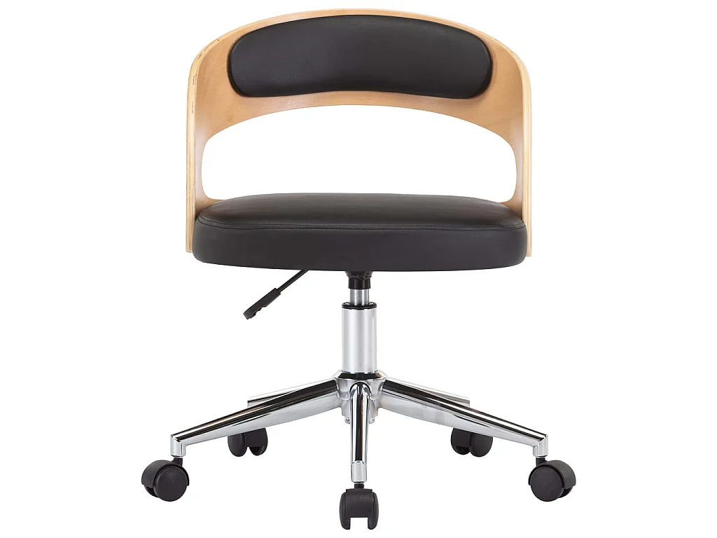 Silla de oficina giratoria madera curvada cuero sintético negro ES61696