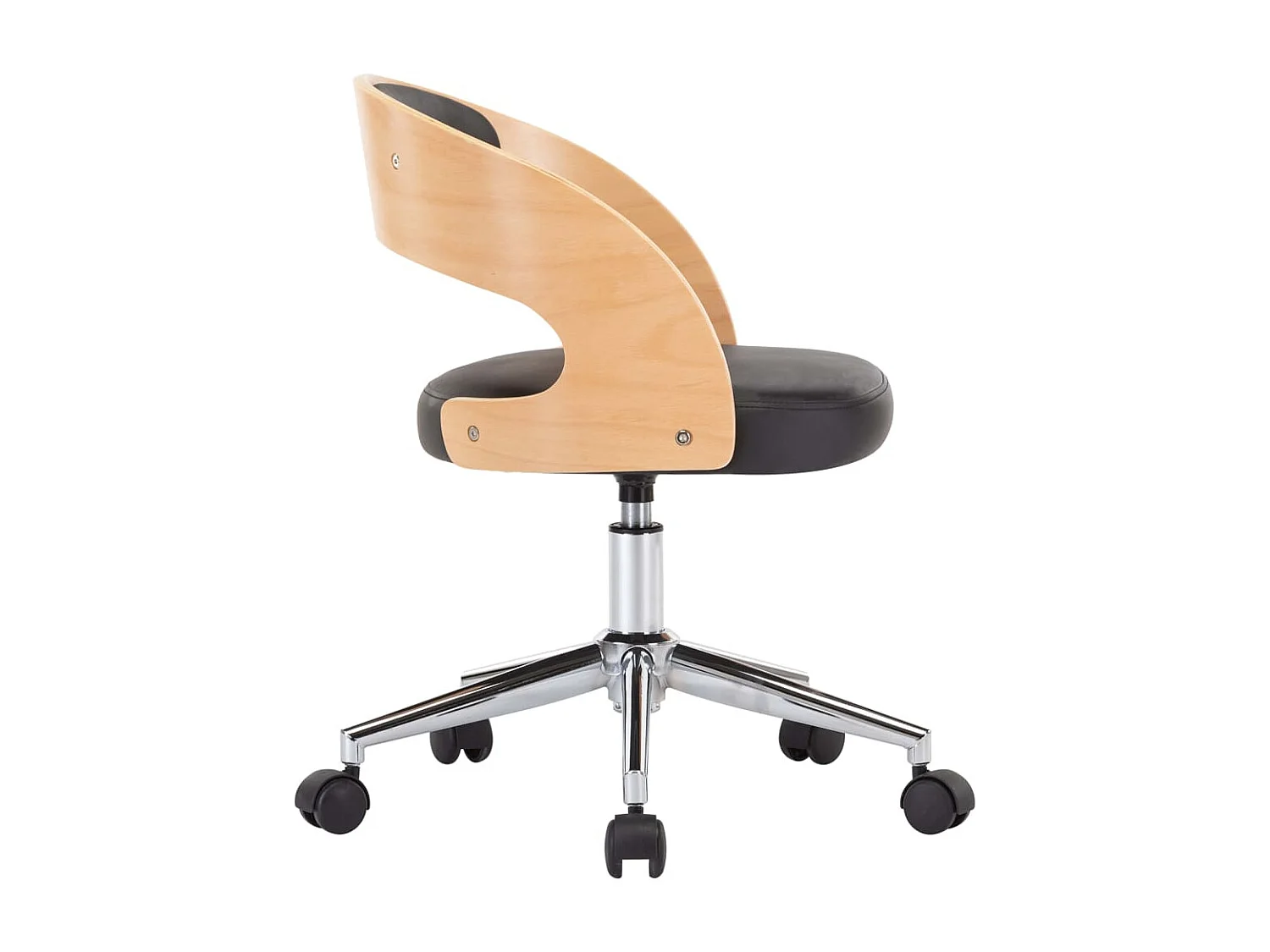 Silla de oficina giratoria madera curvada cuero sintético negro ES61696