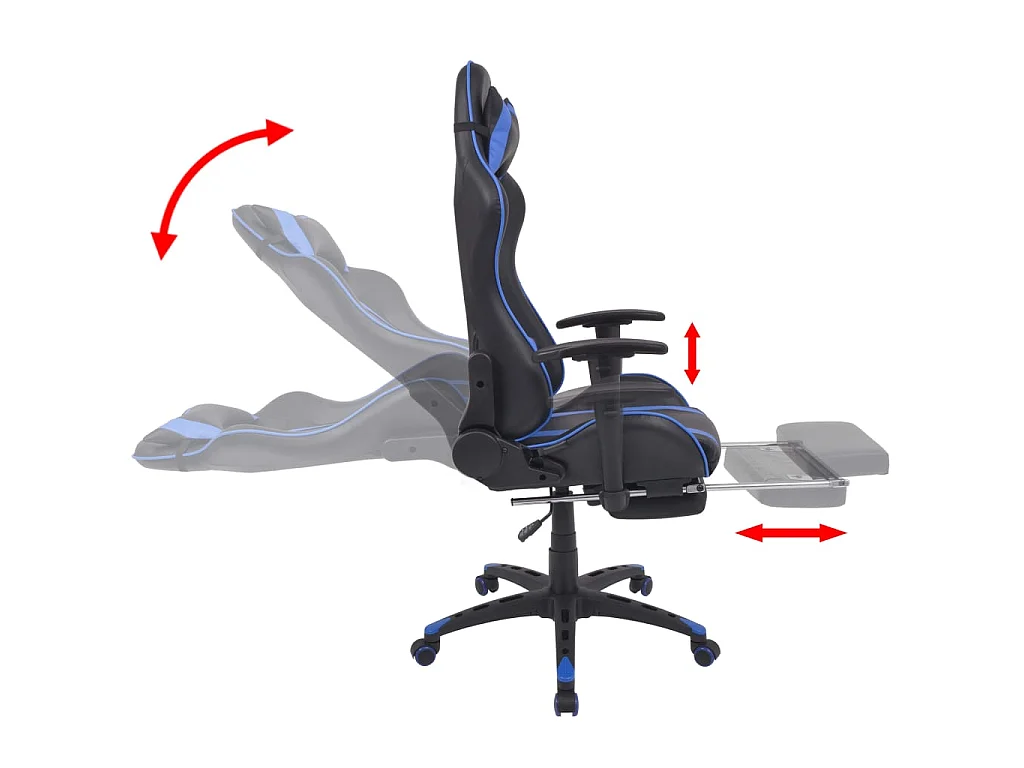 Cadeira escritório reclinável estilo corrida c/ apoio pés azul PT646538