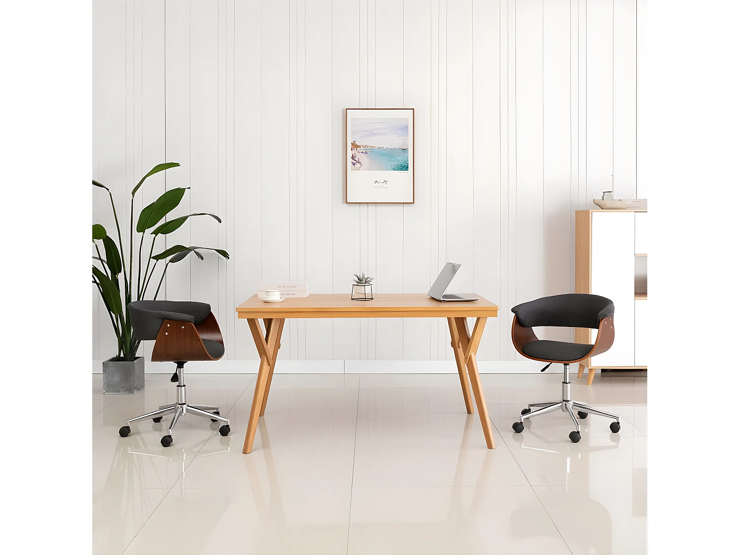 Chaise pivotante de bureau Gris Bois courbé et tissu SEF15676