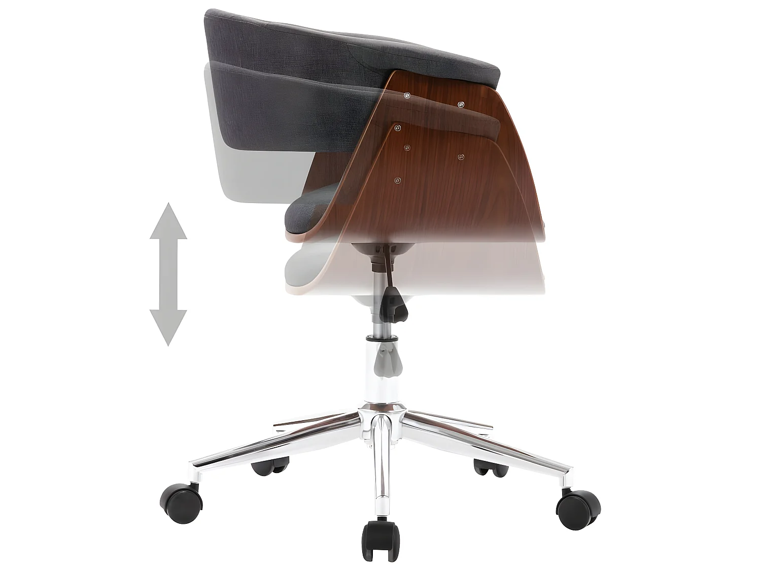 Cadeira escritório giratória madeira curvada/tecido cinzento PT588189