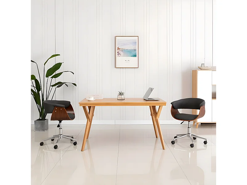 Chaise pivotante de bureau Gris Bois courbé et tissu SEF15676