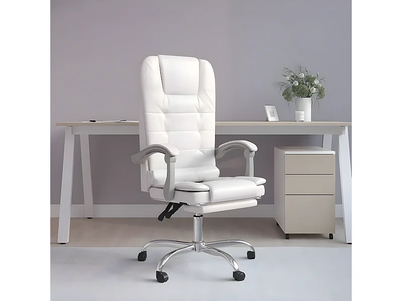 Chaise de massage inclinable de bureau Blanc Similicuir -ASAF73570
