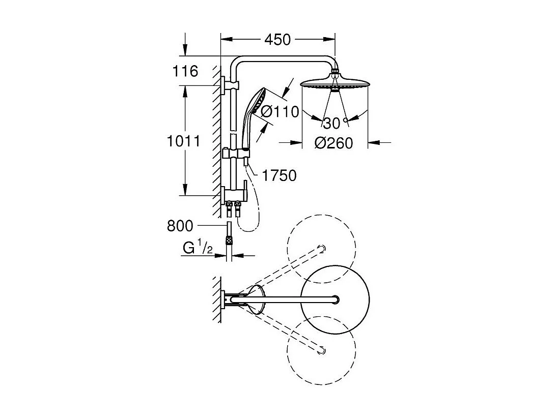 Columna de ducha GROHE con desviador Vitalio Joy System 260