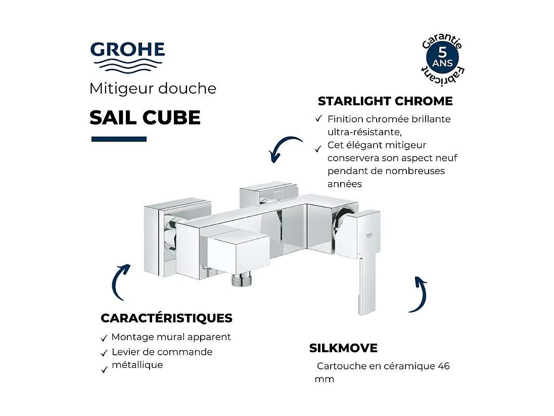 Mitigeur douche mécanique GROHE Quickfix Sail Cube