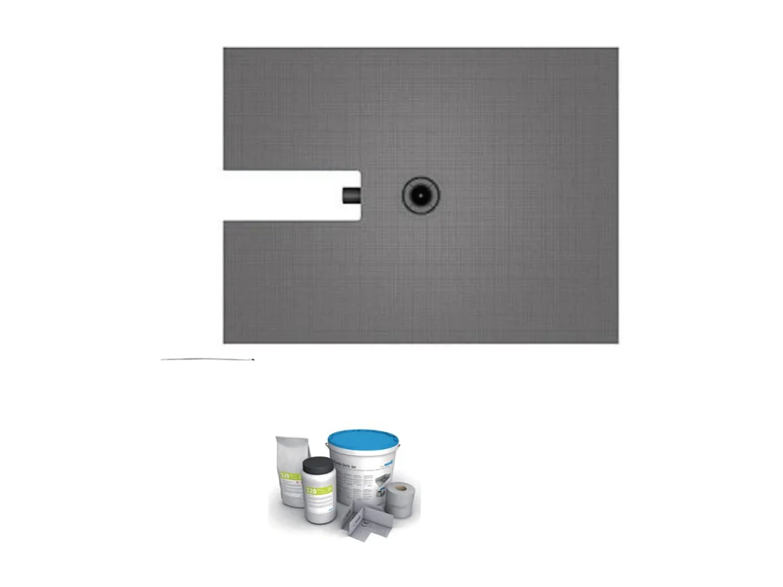 Receveur à carreler 120 x 90 cm Wedi Fundo Plano - ecoulement centre - sortie sur le petit cote + kit d'étanchéité