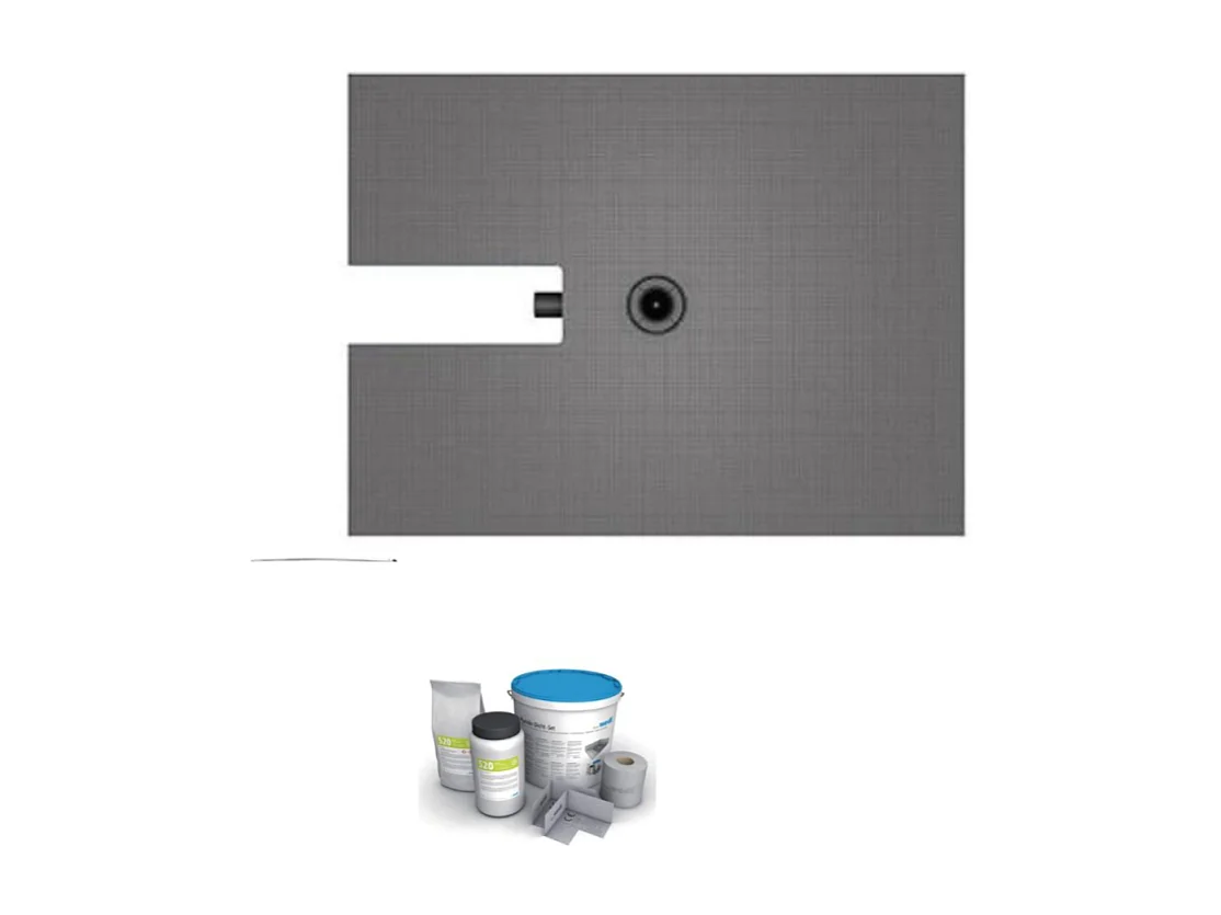 Receveur à carreler 120 x 90 cm Wedi Fundo Plano - ecoulement centre - sortie sur le petit cote + kit d'étanchéité