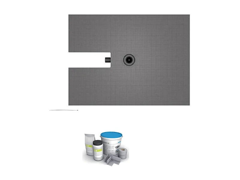 Receveur à carreler 120 x 90 cm Wedi Fundo Plano - ecoulement centre - sortie sur le petit cote + kit d'étanchéité