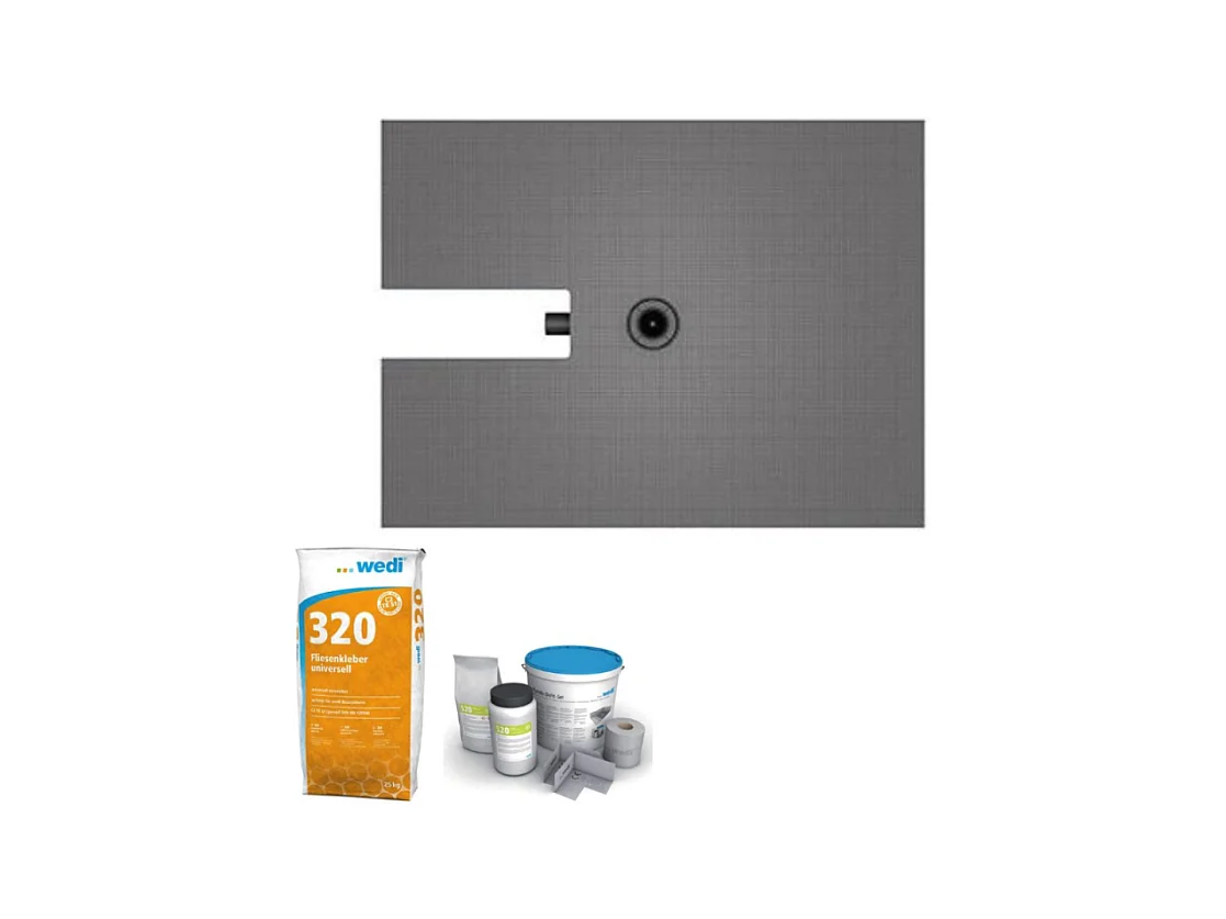 Receveur à carreler 120 x 90 cm Wedi Fundo Plano - ecoulement centre - sortie sur le petit cote + kit d'étanchéité + Wedi 320