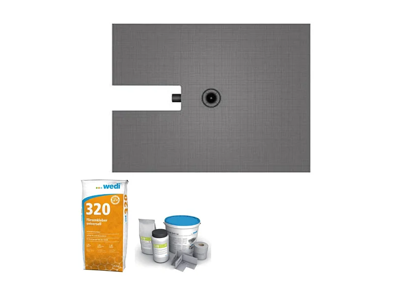 Receveur à carreler 120 x 90 cm Wedi Fundo Plano - ecoulement centre - sortie sur le petit cote + kit d'étanchéité + Wedi 320
