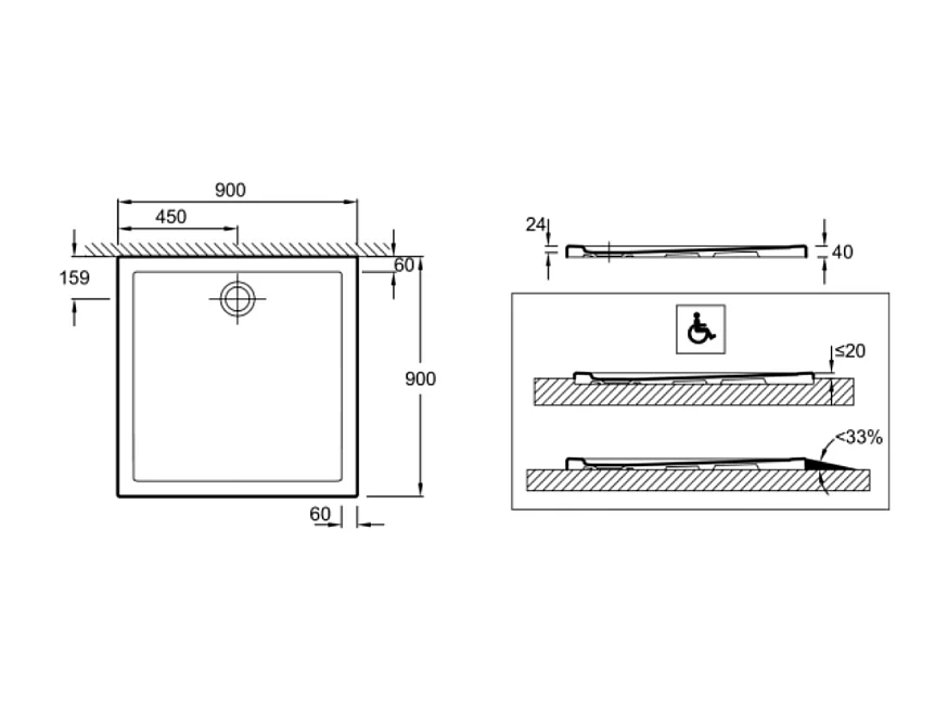 Receveur de douche 90 x 90 JACOB DELAFON Kyreo ceramique carré blanc